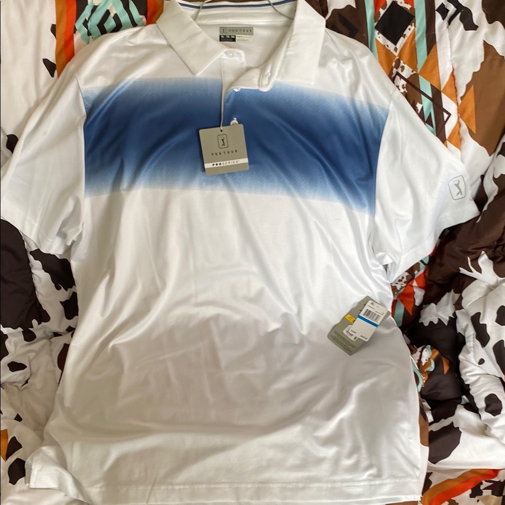 PGA Tour White and Blue Gradient Polo Shirt